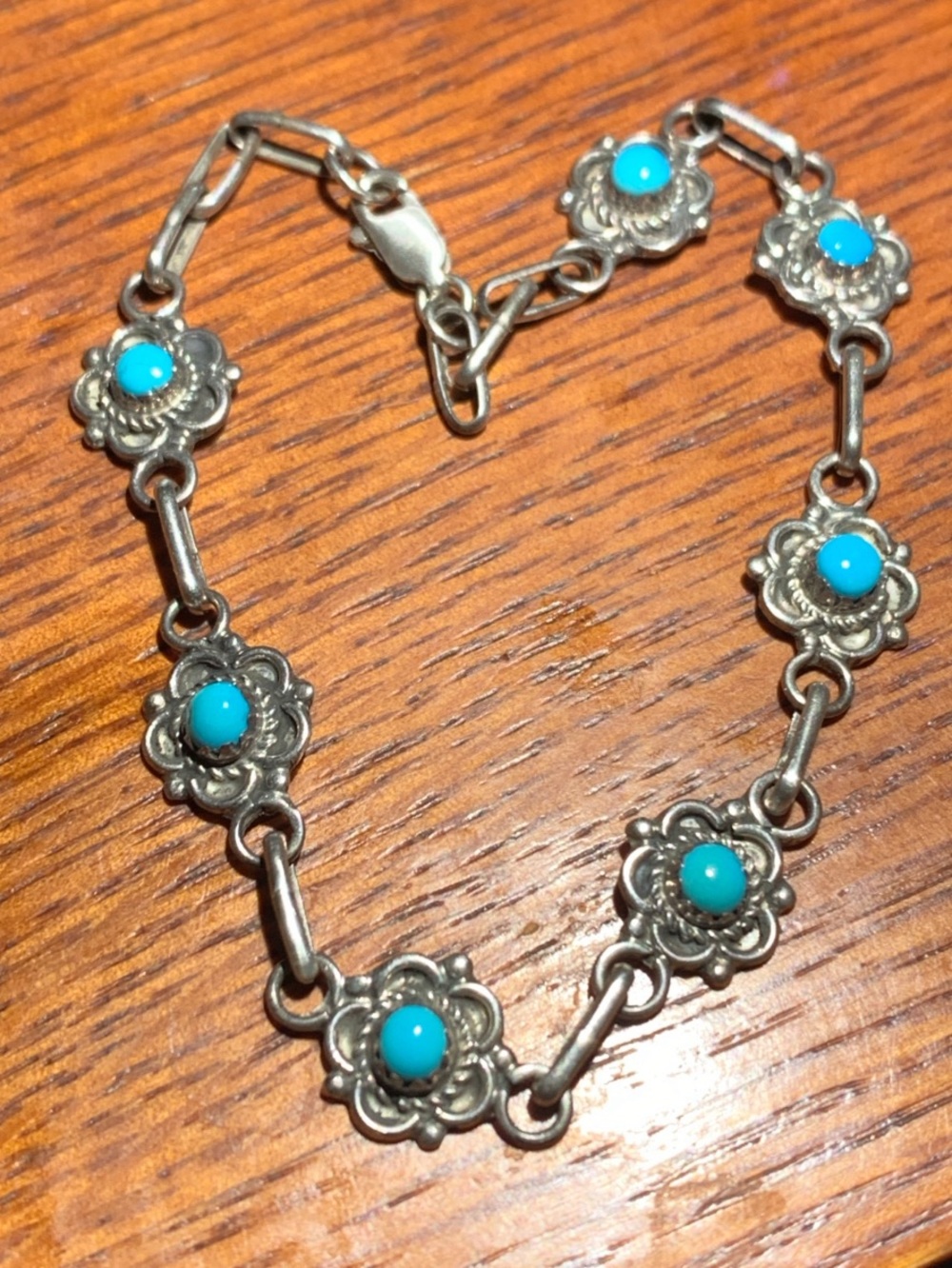Vintage Native American Turquoise Link Bracelet 7.42 grams